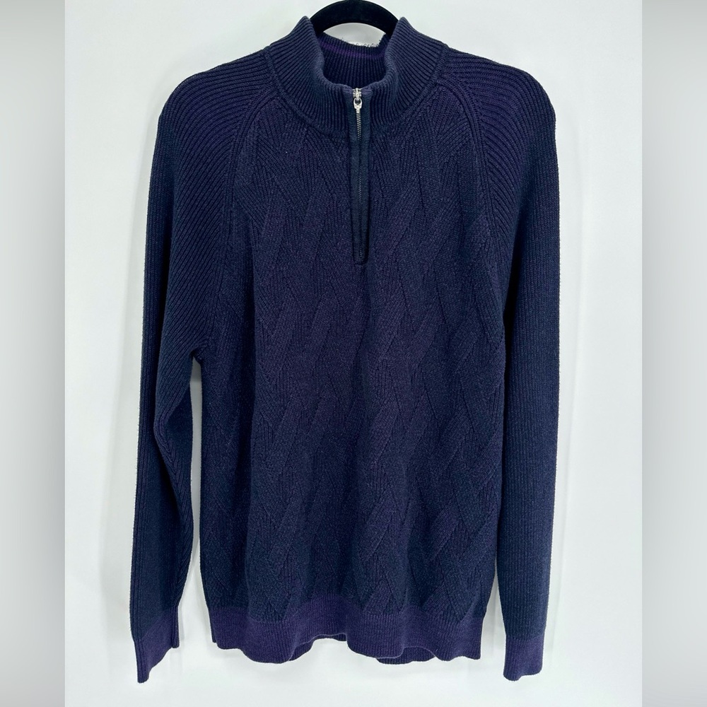 Tommy Bahama Sweater Adult‎ Large Blue 1/4 Zip Knit Mens Sweatshirt Blue Cotton